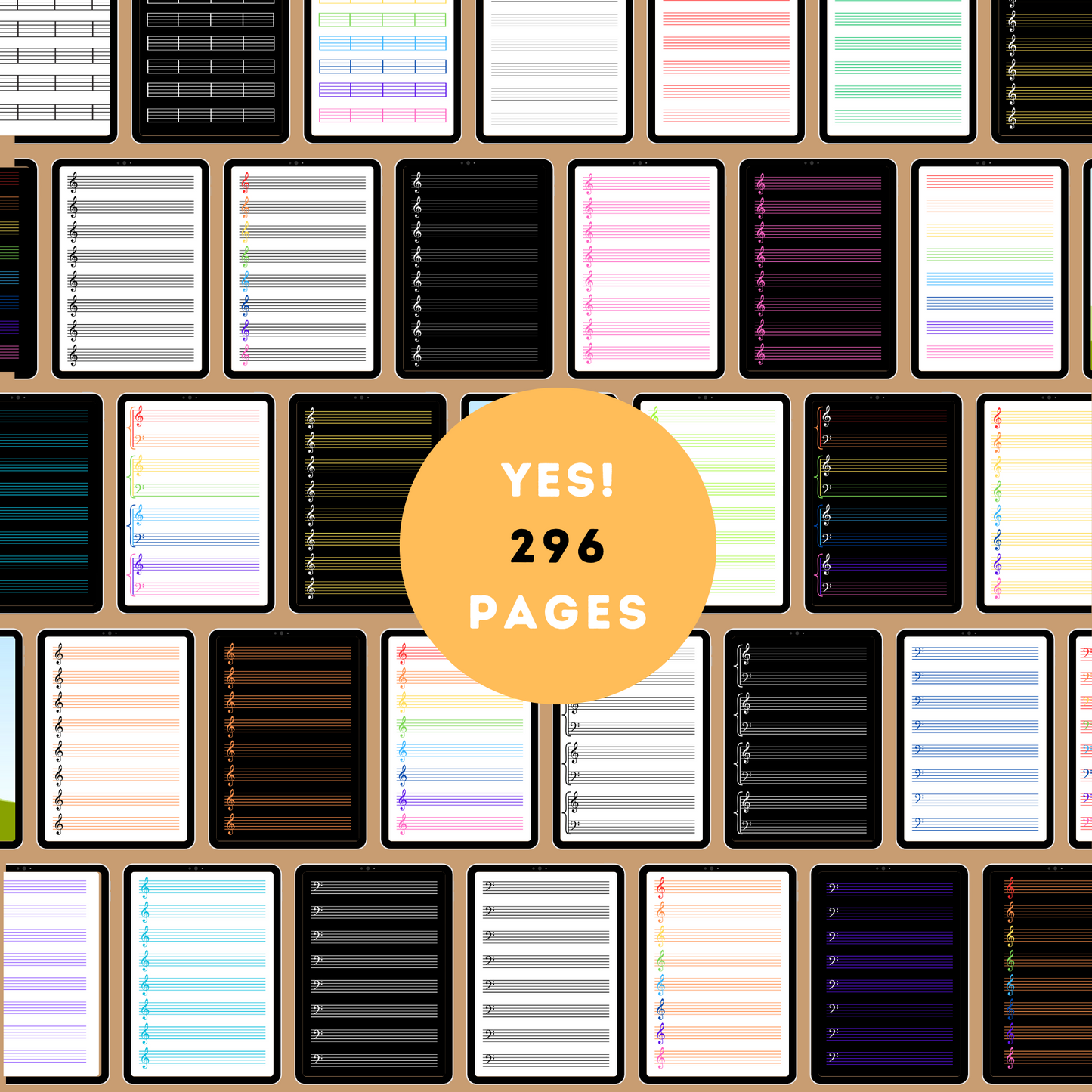 Colourful Blank Sheet Music Bundle I 296 Pages I 5 Sets With 8 Staves I US Letter 8.5 x 11 I Colourful Music Sheets I PDF Blank Music Sheets I Digital Download I Students Music Teacher Musician Composer